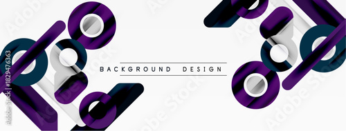 Abstract geometric shapes, purple, silver tones. Modern design elements create dynamic visual impact. Minimalist style, clean lines.