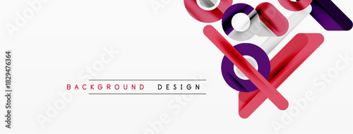 Abstract geometric shapes, red purple elements, white background. Minimalist design for modern projects, clean aesthetic.