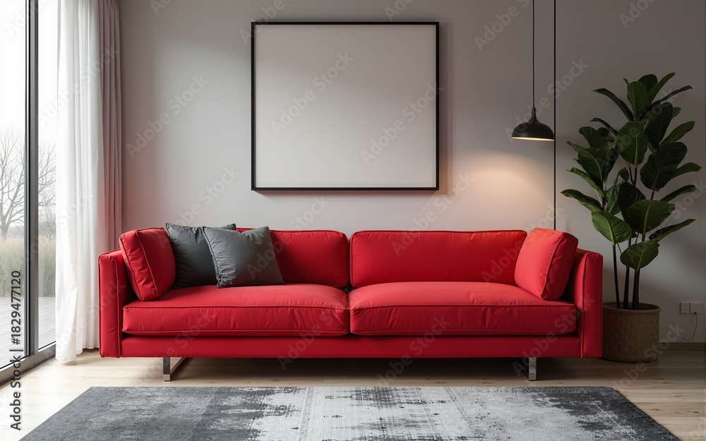 Fototapeta premium Red sofa in modern office. High quality
