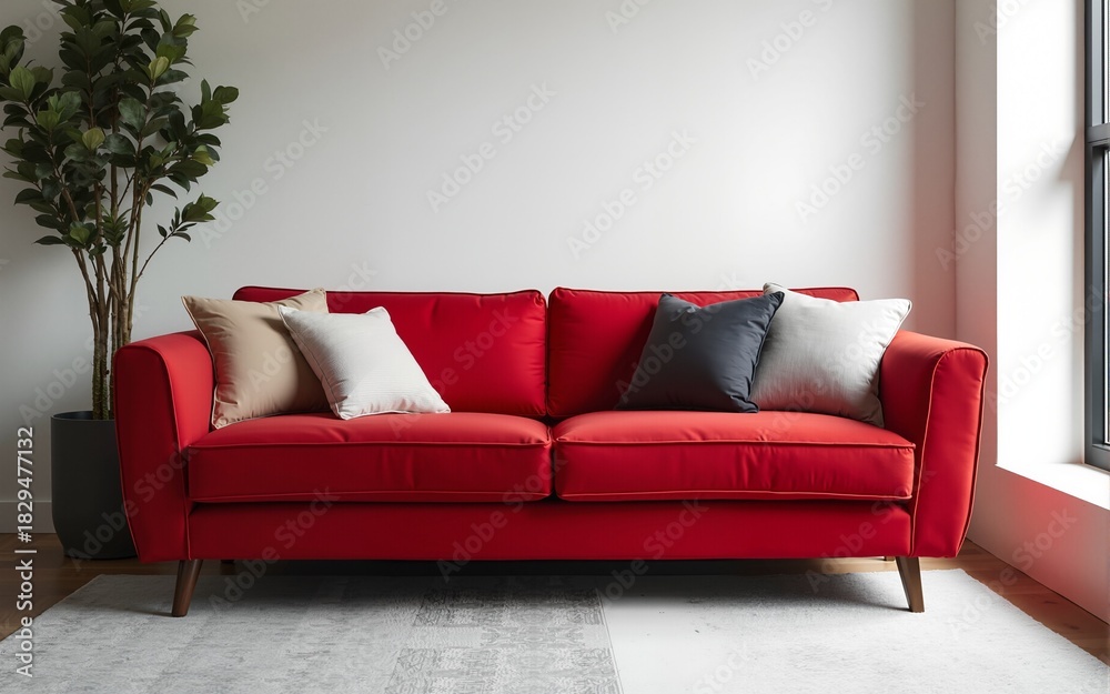 Fototapeta premium Red sofa in modern office. High quality