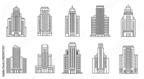 Urban Symphony: An array of architectural marvels, each a testament to human ingenuity. A striking collection of unique building designs, embodying the skyline's diverse elegance.