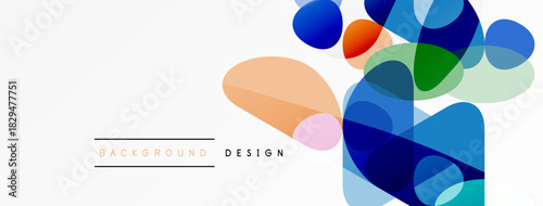 Abstract colorful shapes overlap, creating modern design. Light background enhances vibrant hues, simple text labels present concept.