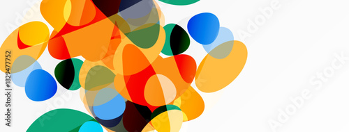 Abstract colorful shapes overlap, creating vibrant composition. Bright hues blend, forming dynamic visual experience.