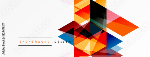 Abstract geometric shapes overlap, creating vibrant color composition. Modern design elements suggest innovation, energy, dynamism.