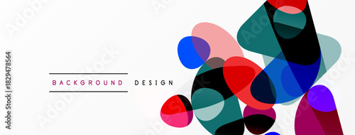 Abstract colorful shapes overlap white space. Modern design elements create dynamic visual texture. Simple, clean aesthetic.