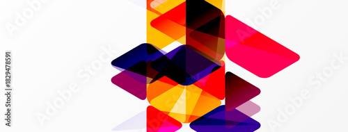 Abstract composition featuring overlapping colorful rectangles. Shapes blend, creating dynamic visual texture. Bright hues dominate white background.