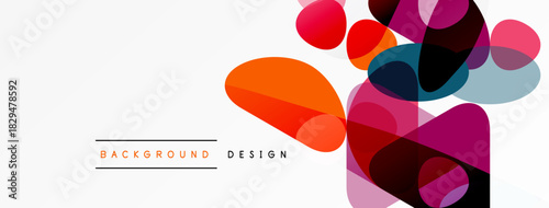 Abstract colorful shapes overlap white space. Modern design elements create dynamic visual composition. Background text reads background design.