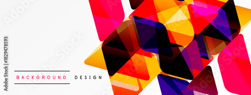 Abstract geometric shapes, vibrant colors, modern design. White space dominates composition, creating dynamic visual impact.