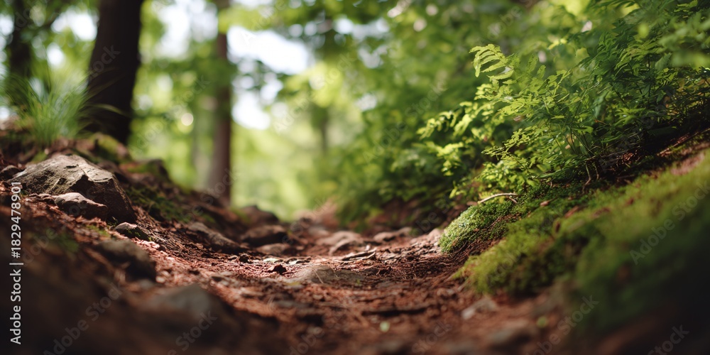 Obraz premium Path through a forest with moss and rocks