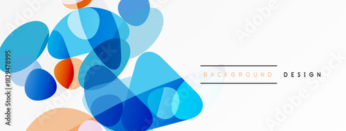 Abstract shapes overlap, creating vibrant blue, orange hues. Clean white space provides contrast, modern feel. Design element.