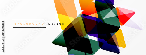 Abstract colorful shapes overlap, creating dynamic composition. White background features text background design. Modern visual element.