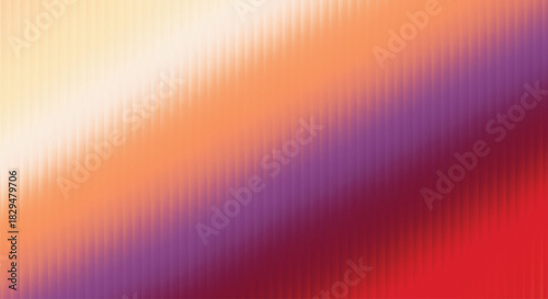A visually striking abstract illustration showcasing a smooth diagonal color transition from yellow and orange through purple to deep red, overlaid with a subtle, fine vertical line texture effect.