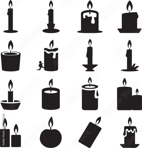 Collection of candle flame silhouettes in different shapes and sizes