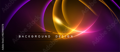Abstract vibrant curves, dynamic lighting, dark background. Text reads background design. Modern, elegant visual presentation.
