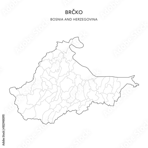 Vector Map of Brčko District (Brčko Distrikt) with Settlements (Naselja), and City (Grad) - Bosnia and Herzegovina (Bosna i Hercegovina) 2025
