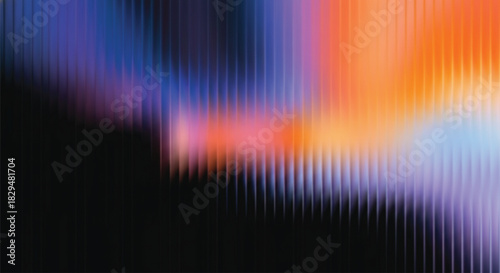A striking abstract composition showcasing vertical lines of intense, blurred color gradients, primarily cool blues and warm oranges, suggesting an aurora or light refraction effect.