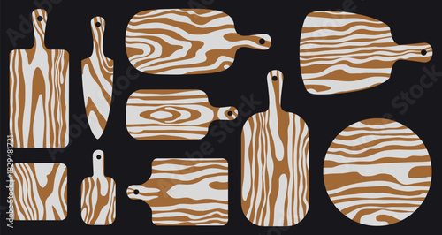 Wood Grain Cutting Board Vector Set, Rustic Kitchen Board Illustration
