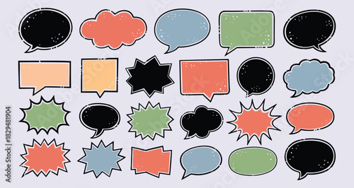 Comic Speech Bubble Silhouette Vector Set, Blank Dialogue, Chat, Burst Shape