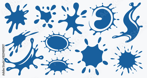 Water Splash ink Vector Set, Paint Splatter, Liquid Drop, Drip Shape Illustration