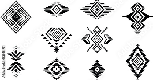 Tribal Geometric Pattern Vector Set, Ethnic Aztec Ornament Shape Design