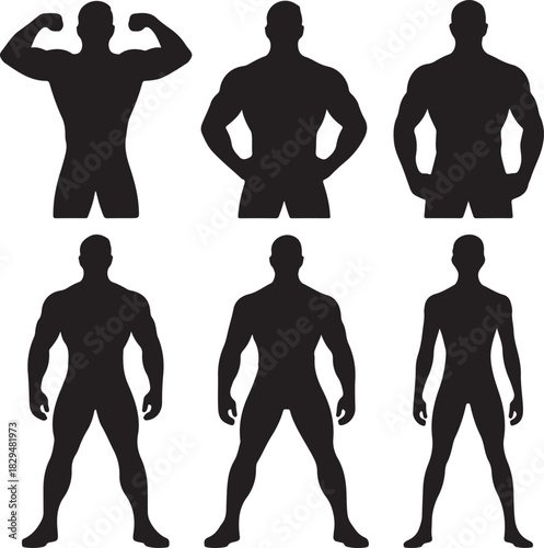 Collection of muscular male body silhouettes for fitness and health concepts