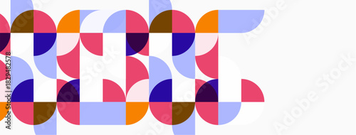 Abstract geometric pattern. Circles overlap creating colorful, modern design. Light background enhances vibrant hues.