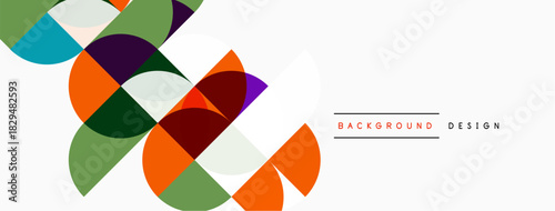 Abstract geometric shapes overlap, creating vibrant color composition. White space dominates background. Modern design element.