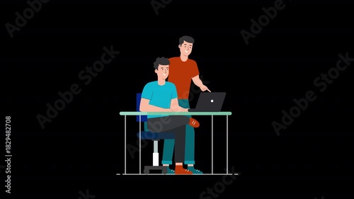 Man Working With Boss At Office Desk Animation HD On Alpha