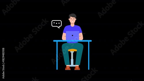Cartoon Working At Office Desk Animation HD On Alpha
