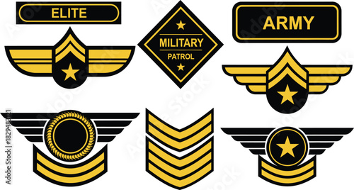 Military rank insignia set with wings and stars for army and elite forces