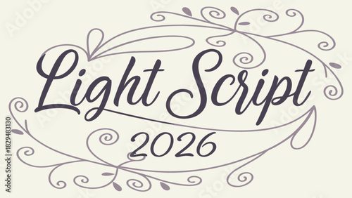 Light script text with floral ornaments and the year twenty twenty six on a beige background design