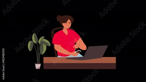 Woman Using Gadgets Animation 4K On Alpha