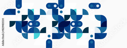 Abstract geometric shapes, varying blues, white background. Modern design, clean lines, minimalist aesthetic. Composition feels organic, flowing.