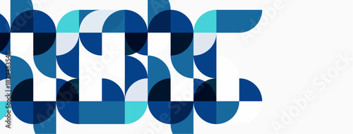 Abstract geometric pattern. Circles, varying shades blue, white background. Modern design, clean lines, minimalist aesthetic.