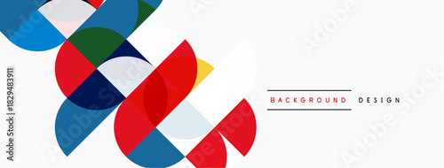 Abstract colorful overlapping circles create dynamic composition. White space dominates design, offering clean aesthetic. Modern visual element.