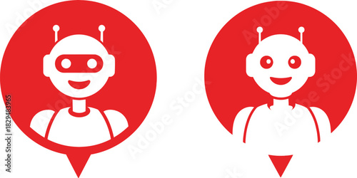 Red and white robot icons for restrooms or tech company facilities