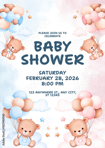 Printable Baby Shower Invitation Template Editable Gender Reveal Party Invite Design