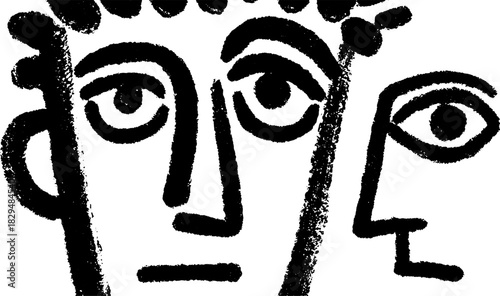 Silhouette hand-drawn outline drawing of faces. Black line art vector illustration showcasing a modern artistic style.