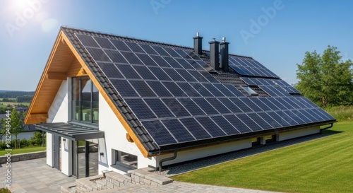 Wallpaper Mural Modern House with Solar Panels on Roof Generating Renewable Energy Torontodigital.ca