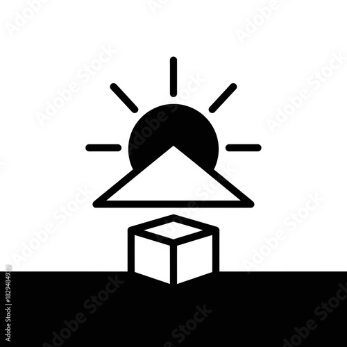 "Minimal House Delivery Icon with Sunrise and Package Box – Modern Logistics Vector Symbol"