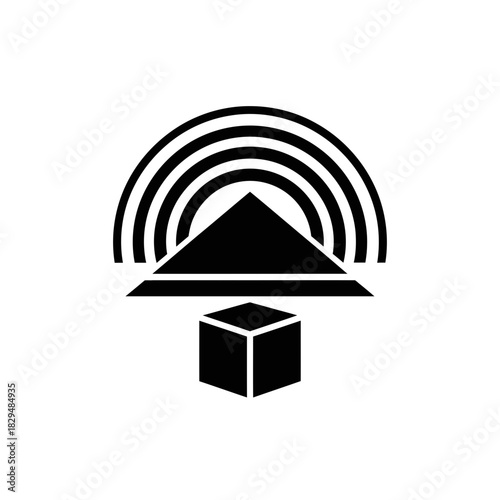 "Minimal House Delivery Icon with Sunrise and Package Box – Modern Logistics Vector Symbol"