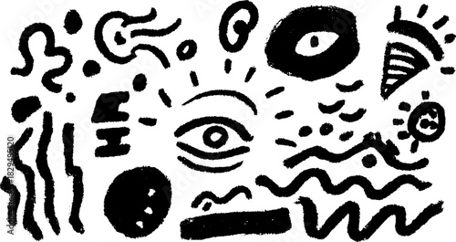 Abstract eye design with dynamic lines and textures. This modern vector illustration features fluid shapes and chaotic patterns in black and white.