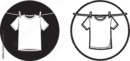 Two t shirts drying on a clothesline icons