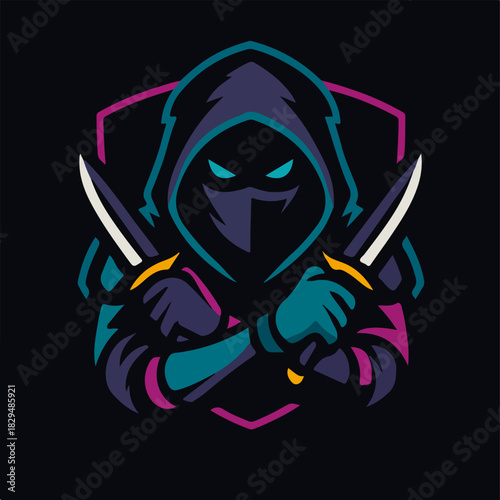 Hooded Assassin With Dual Daggers Esport Mascot Logo Illustration