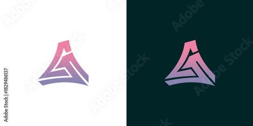 Modern and futuristic CS or GS letter monogram logo design in a vibrant pink and purple gradient. Abstract geometric triangular icon concept for technology or gaming