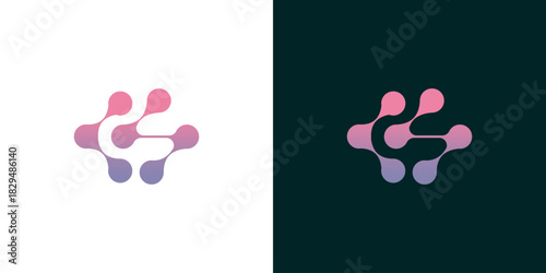 Geometric Tech Logo Design with Interconnected Dots in Pink and Purple Gradients