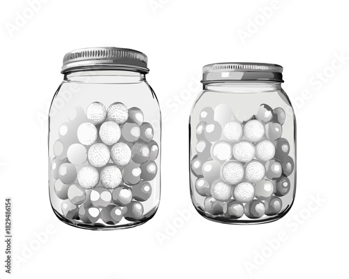 Jar of sweet red fruit jam in a glass container with a label isolated on white