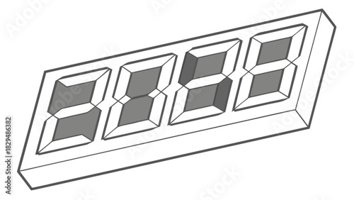 Illustration of a four digit seven segment display with gray segments and a white background