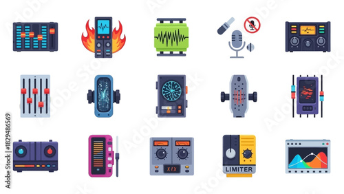 Collection of Audio Equipment and Sound Recording Devices Icons.