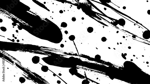 Black and white paint stroke abstract texture. Dynamic vector illustration showcasing splatter and lines on a clean modern background.